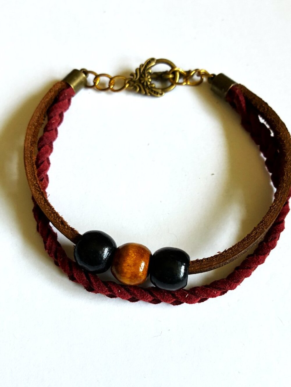 Handmade Genuine Leather & Braided Suede Bracelet — Rustic Boho Unisex